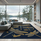 Golden Dragonfly Insect Illustration Navy Rug