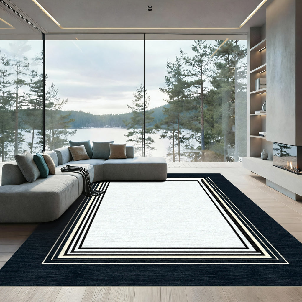 Navy Cream Nested Stripe Border Rug