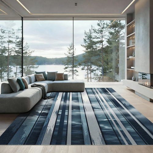 Abstract Coastal Storm Vertical Stripe Art Rug