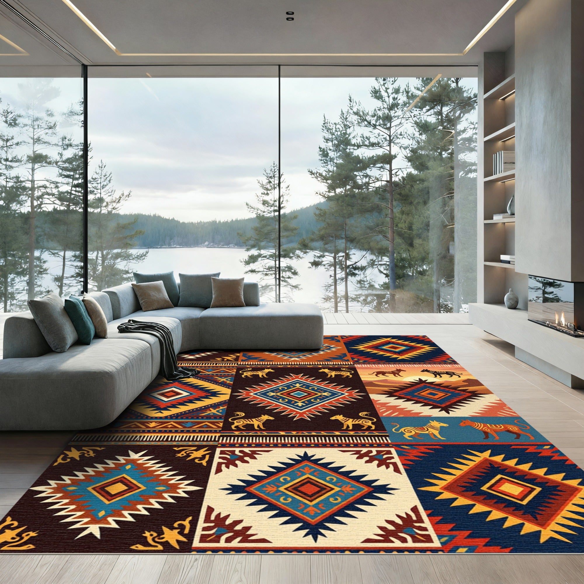 Bold Southwestern Geometric Diamond Earth Tones Rug