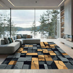 Textured Ochre and Slate Geometric Blocks Rug