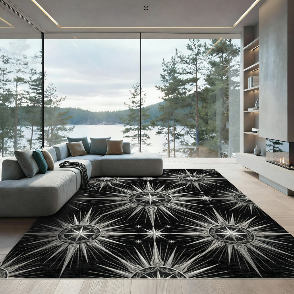 Celestial Silver Starburst Medallion Rug