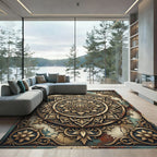 Ornate Golden Mandala Medallion Pattern Rug