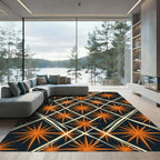 Bold Orange Starburst Geometric Overlay Rug