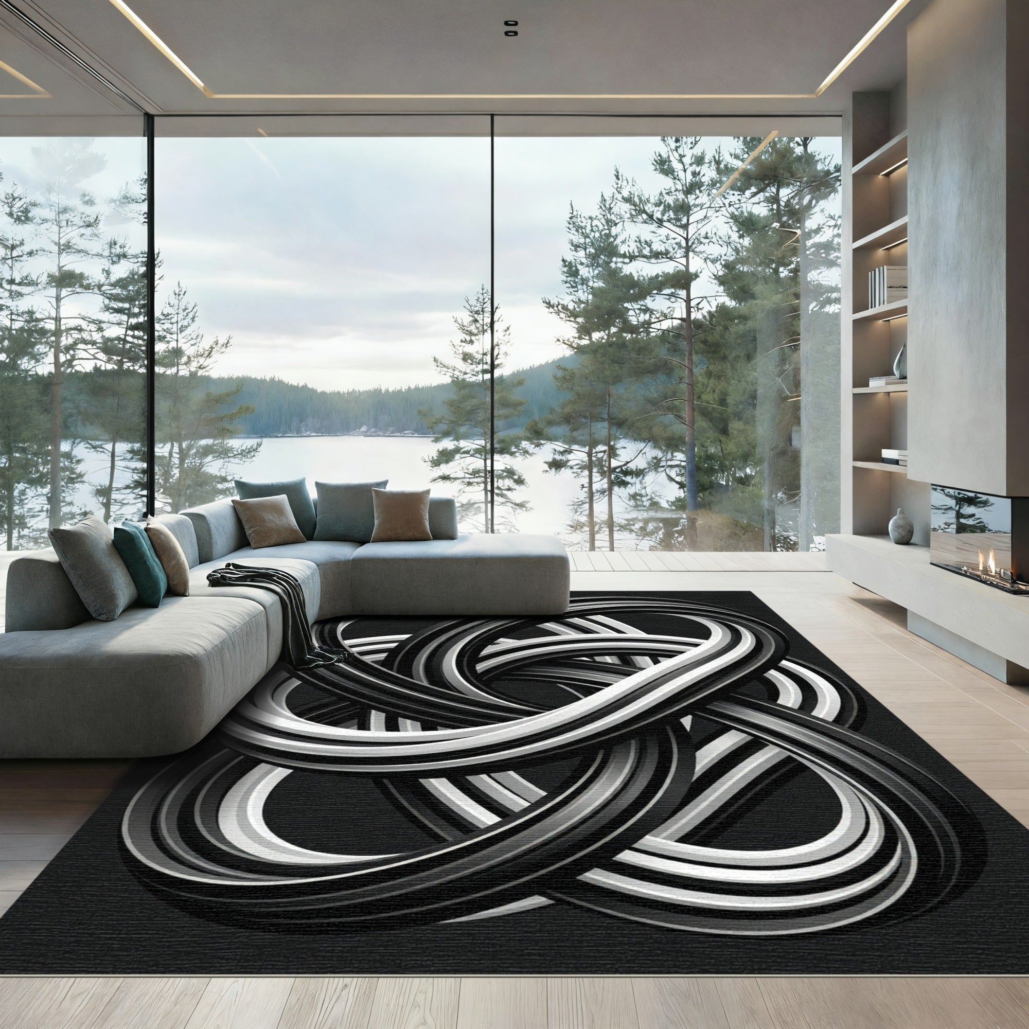 Monochromatic Abstract Interlocking Tubular Loop Rug