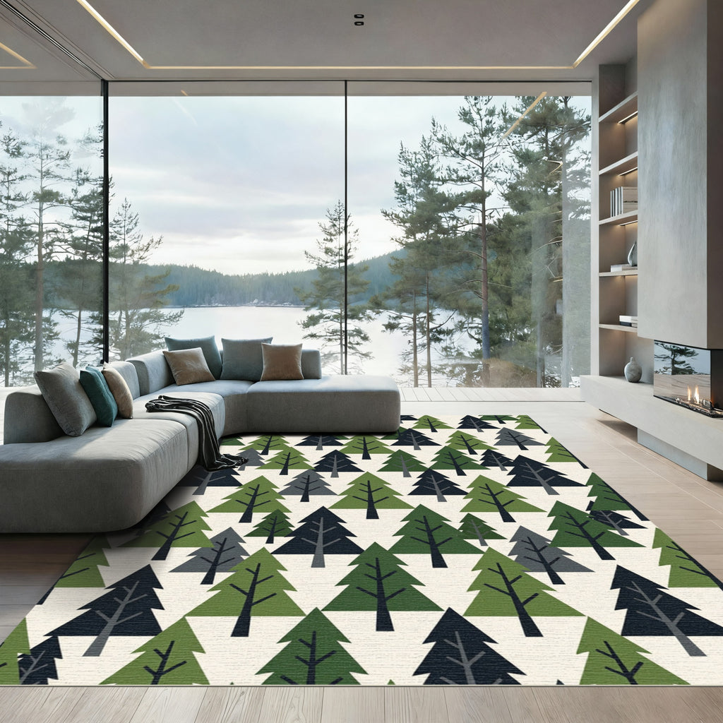 Minimalist Forest Pine Tree Woodland Rug