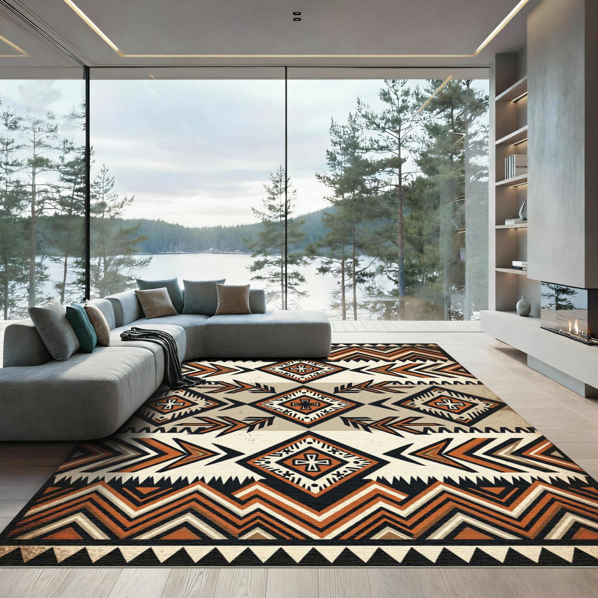 Earthy Geometric Tribal Diamond Creamsicle Rug