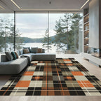 Modern Burnt Orange Brown Plaid Rug