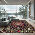 Ornate Crimson Floral Medallion Square Rug