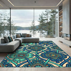 Blue Clover Mandala Intertwined Teal Lattice Rug