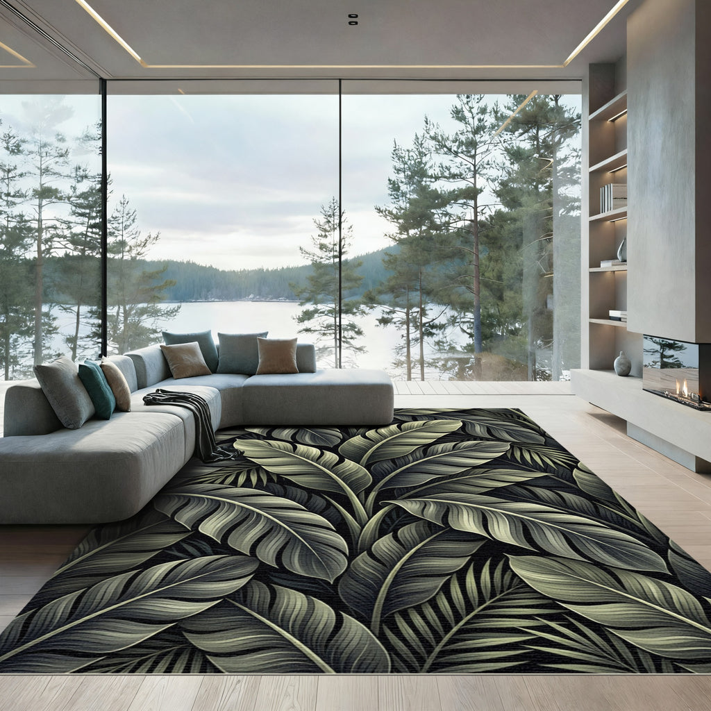 Deep Green Tropical Foliage Rug