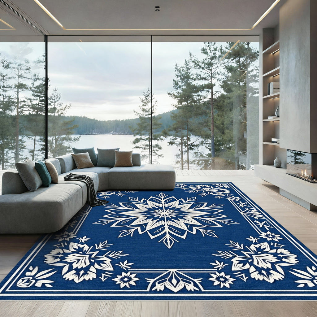 Deep Blue Floral Star Medallion Rug