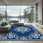 Deep Blue Floral Star Medallion Rug
