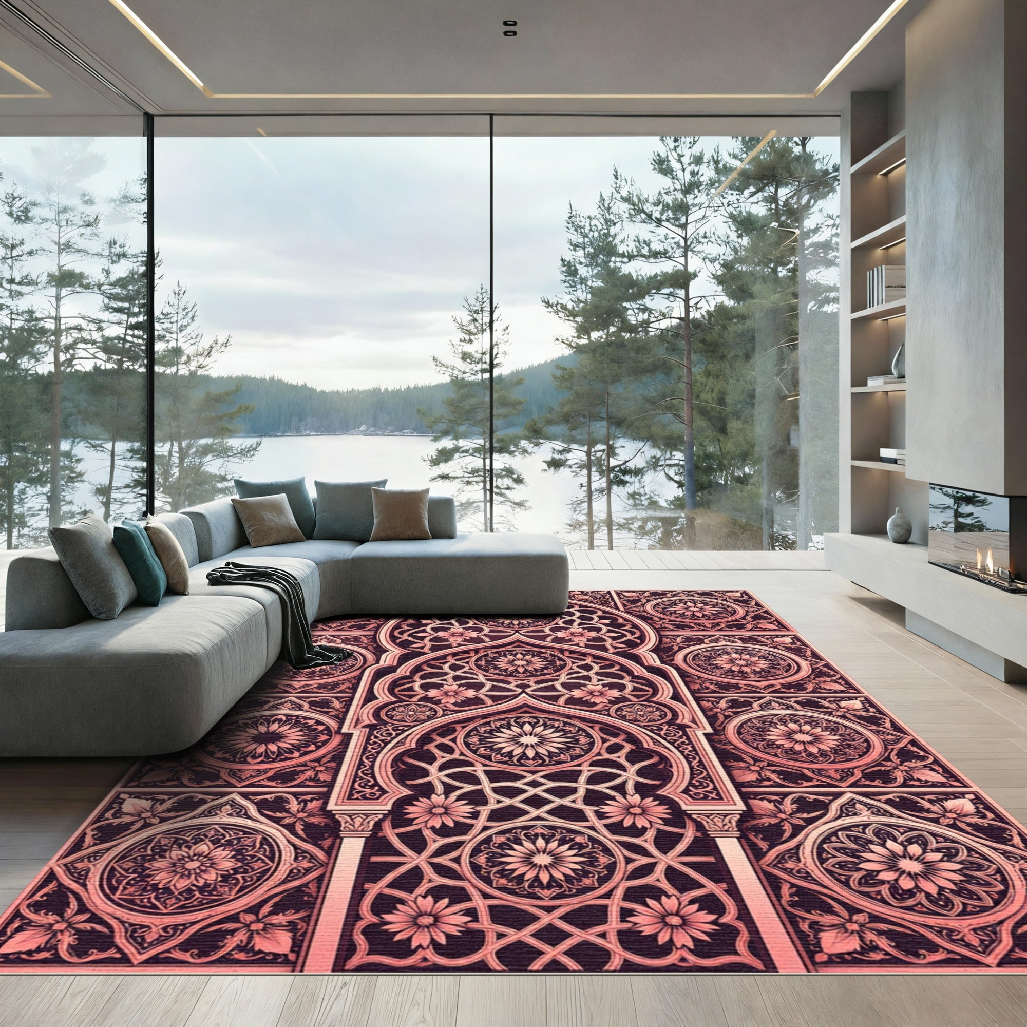 Rose Gold Floral Arch Medallion Rug