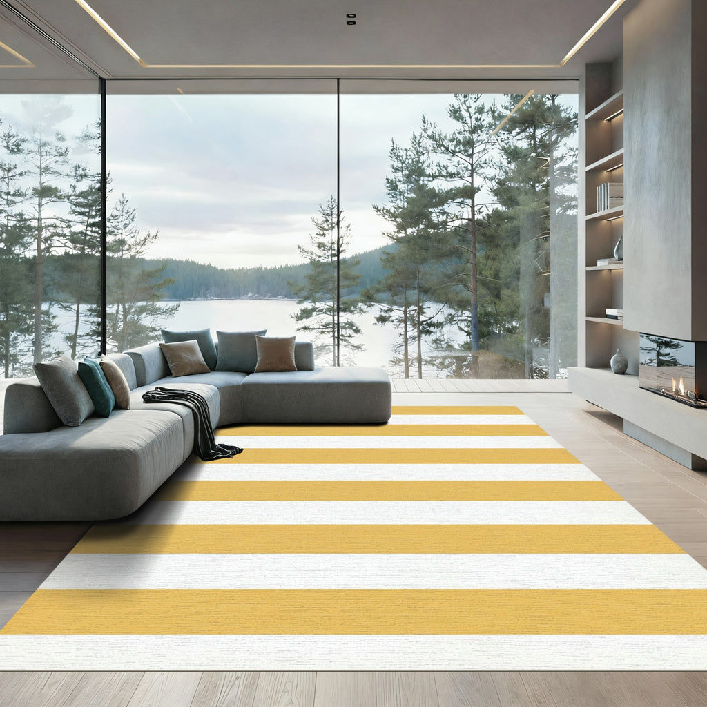 Minimalist Golden Yellow Horizontal Striped Rug