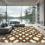 Earthy Brown Geometric Trellis Grid Rug