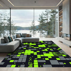 Neon Grid Abstract Digital Pixel Art Rug