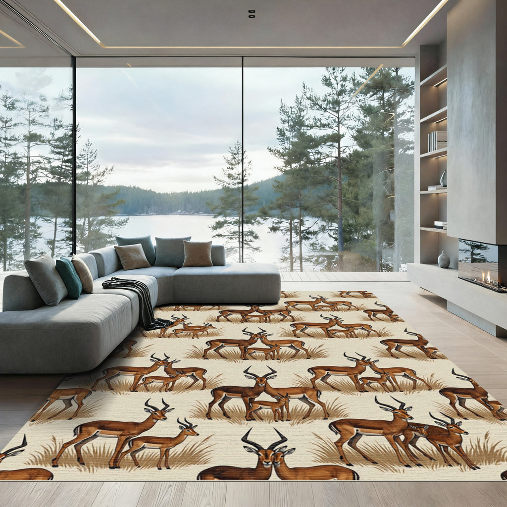 Safari Gazelle Herd Earthy Tones Rug