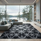 Silver Winter Snowflake Geometric Grid Rug