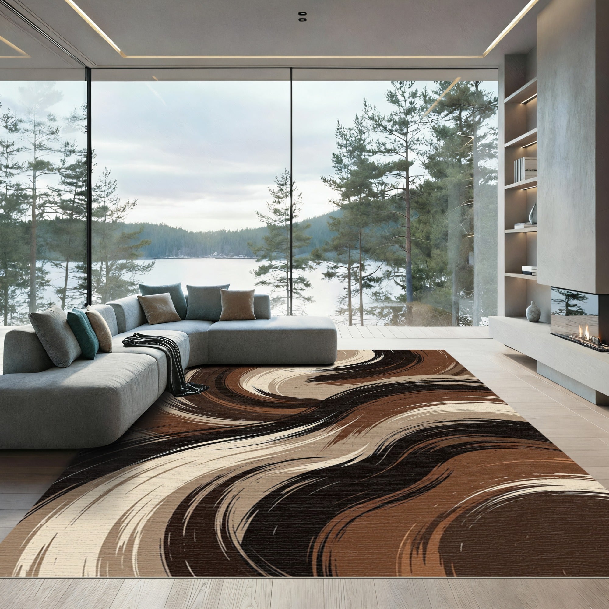 Earthy Swirl Abstract Brushstroke Rug