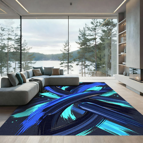Abstract Electric Blue Swirl Wave Rug