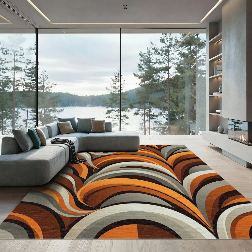 Mid Century Modern Burnt Orange Swirl Rug