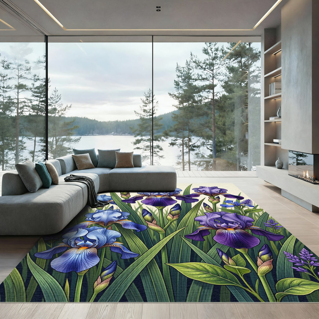Vibrant Purple Iris Garden Botanical Rug