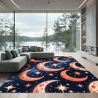 Orangey Pink Cresent Moons Stars Rug