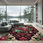 Dark Crimson Floral Baroque Botanical Rug