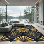 Black and Gold Art Deco Floral Rug