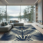 Art Deco Navy Gold Palm Fronds Rug