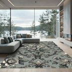 Elegant Sage Damask Rose Floral Rug