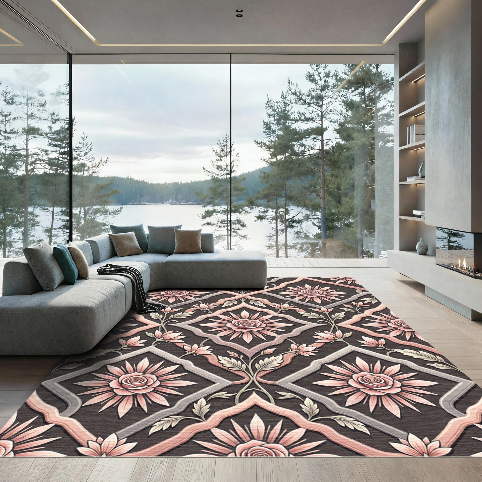 Rose Blossom Lattice Rose Garden Rug
