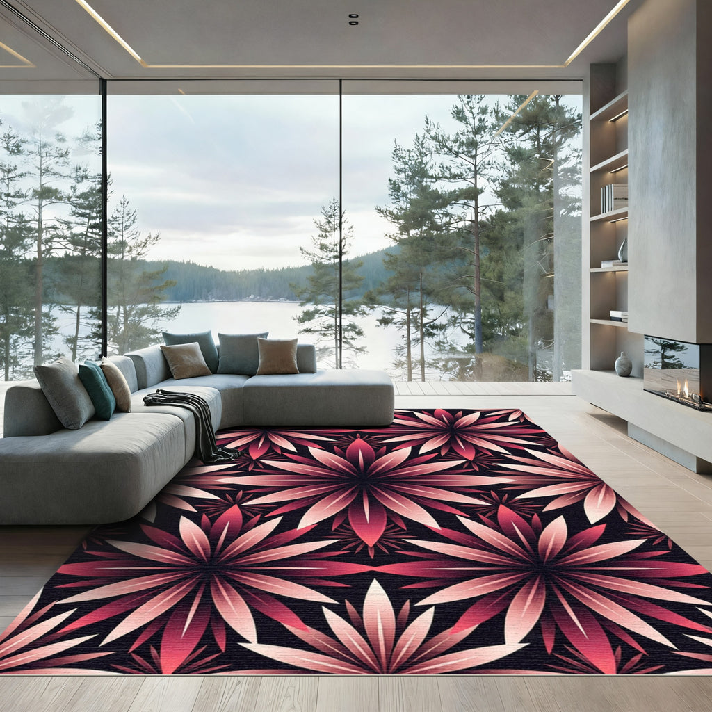 Crimson Petal Radiance Geometric Rug