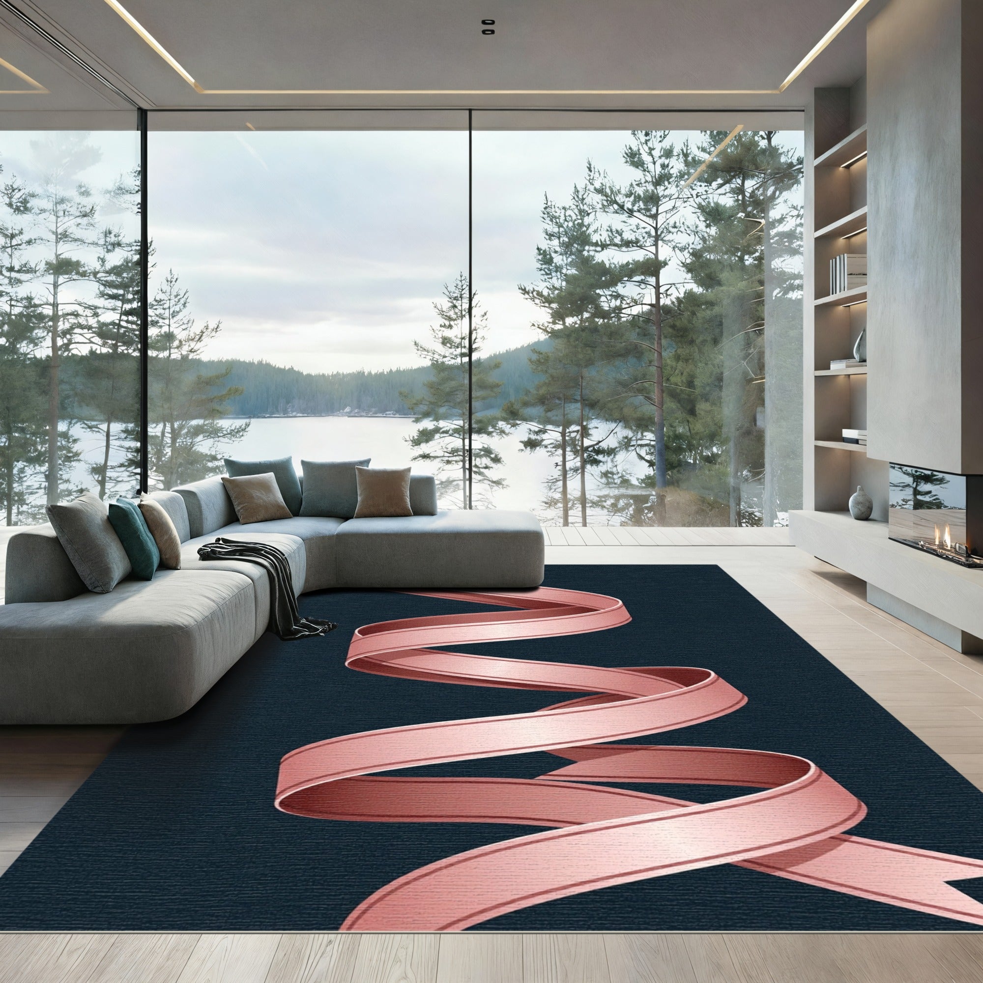 Rose Gold Swirling Ribbon Texture Rug