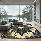 Sunburst Navy Foliage Cream Medallion Rug