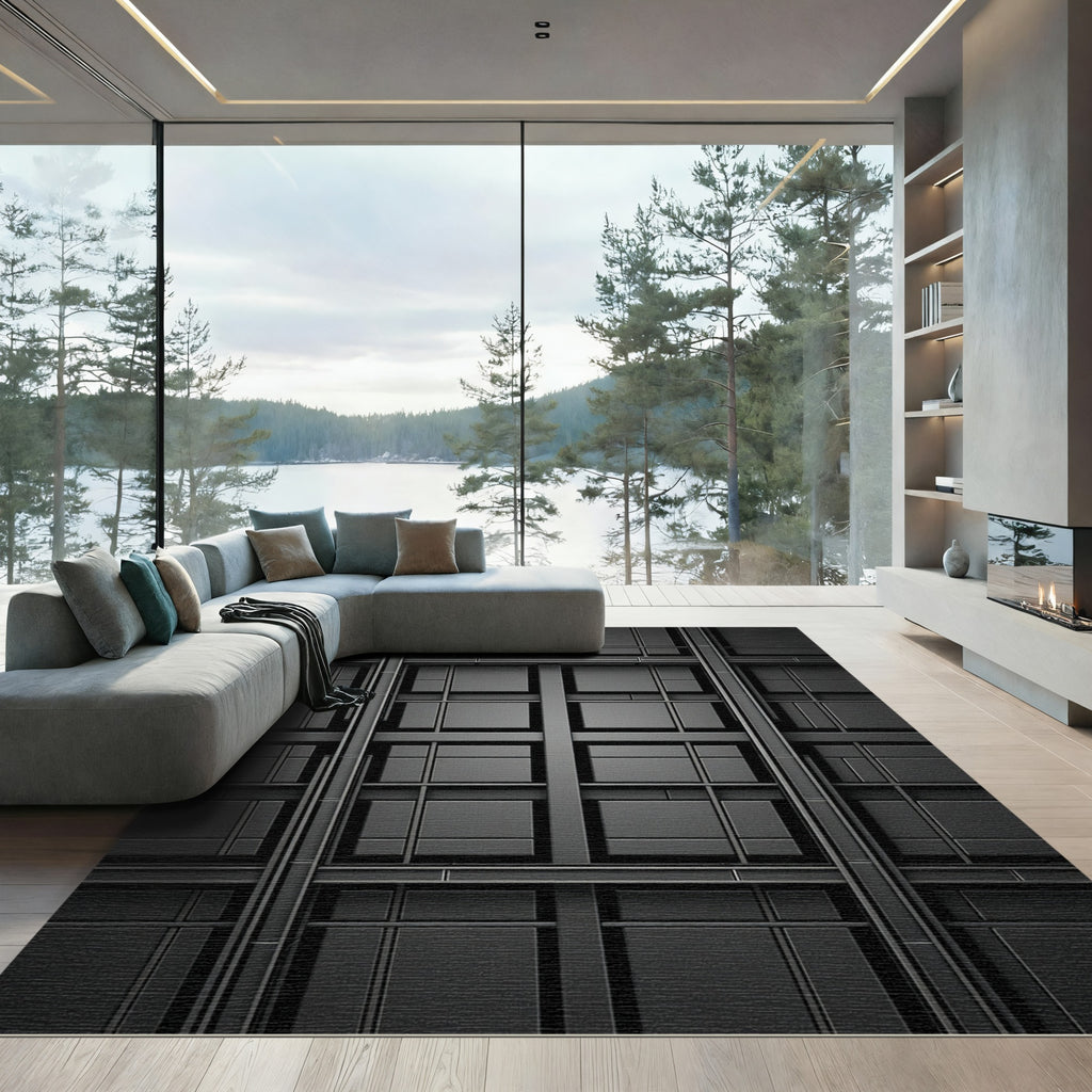 Dark Gray Modern Geometric Grille Rug