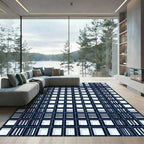 Modern Navy Ink Grid Geometric Rug