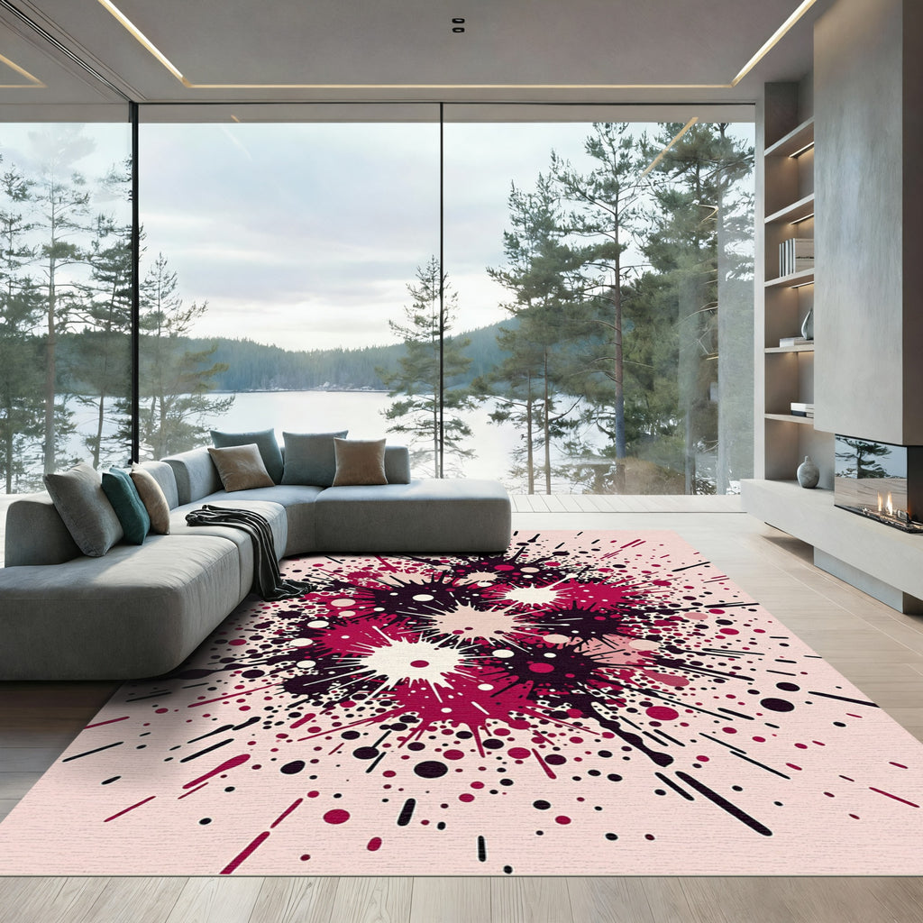 Crimson Magenta Splash Paint Explosion Rug