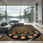 Golden Floral Star Medallion Obsidian Swirl Rug