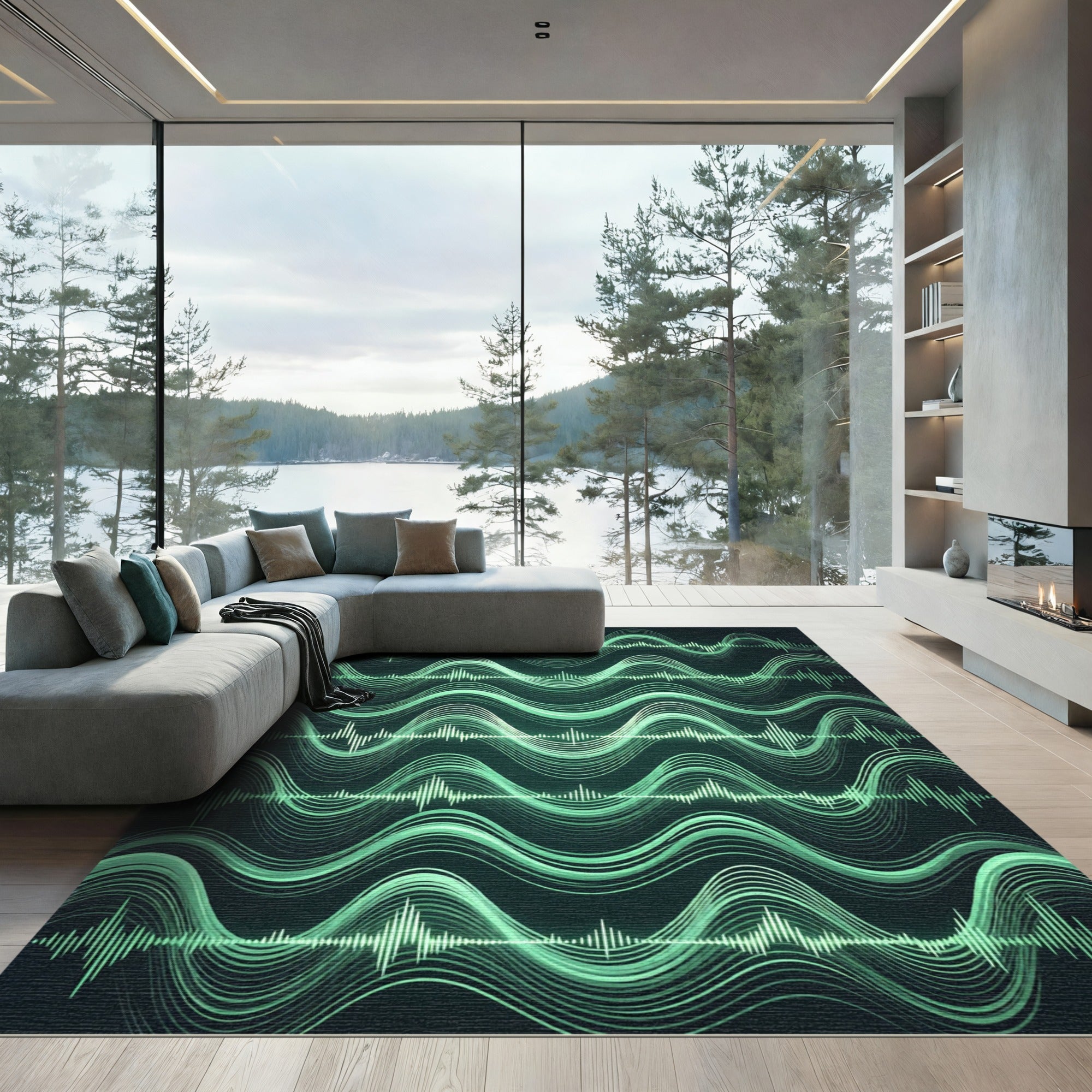 Emerald Green Soundwave Ripple Rug