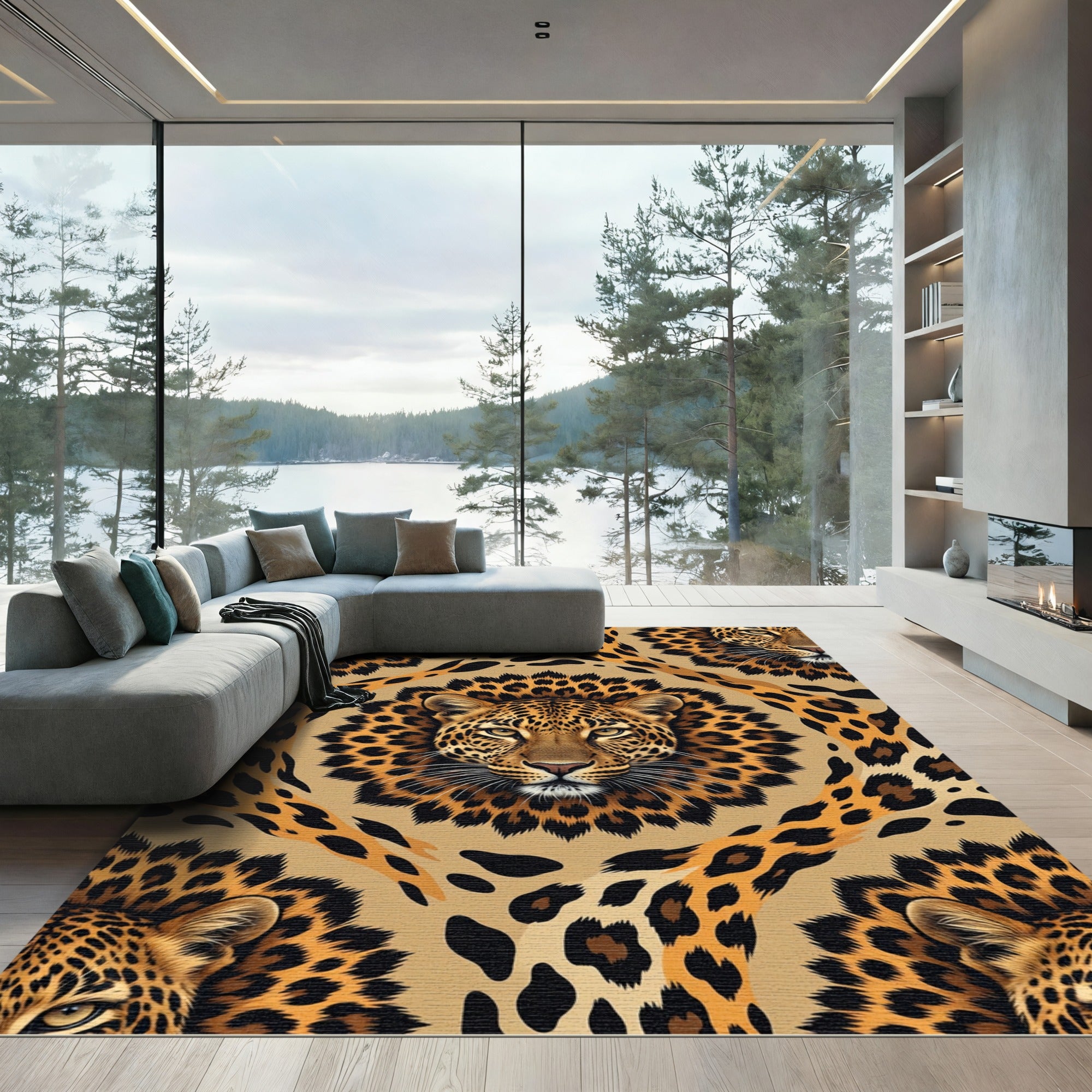 Golden Leopard Spot Artistic Composition Rug