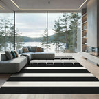 Bold Black White Stripe Architectural Rug