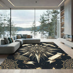 Gold Starburst Mandala With Ribbons Rug