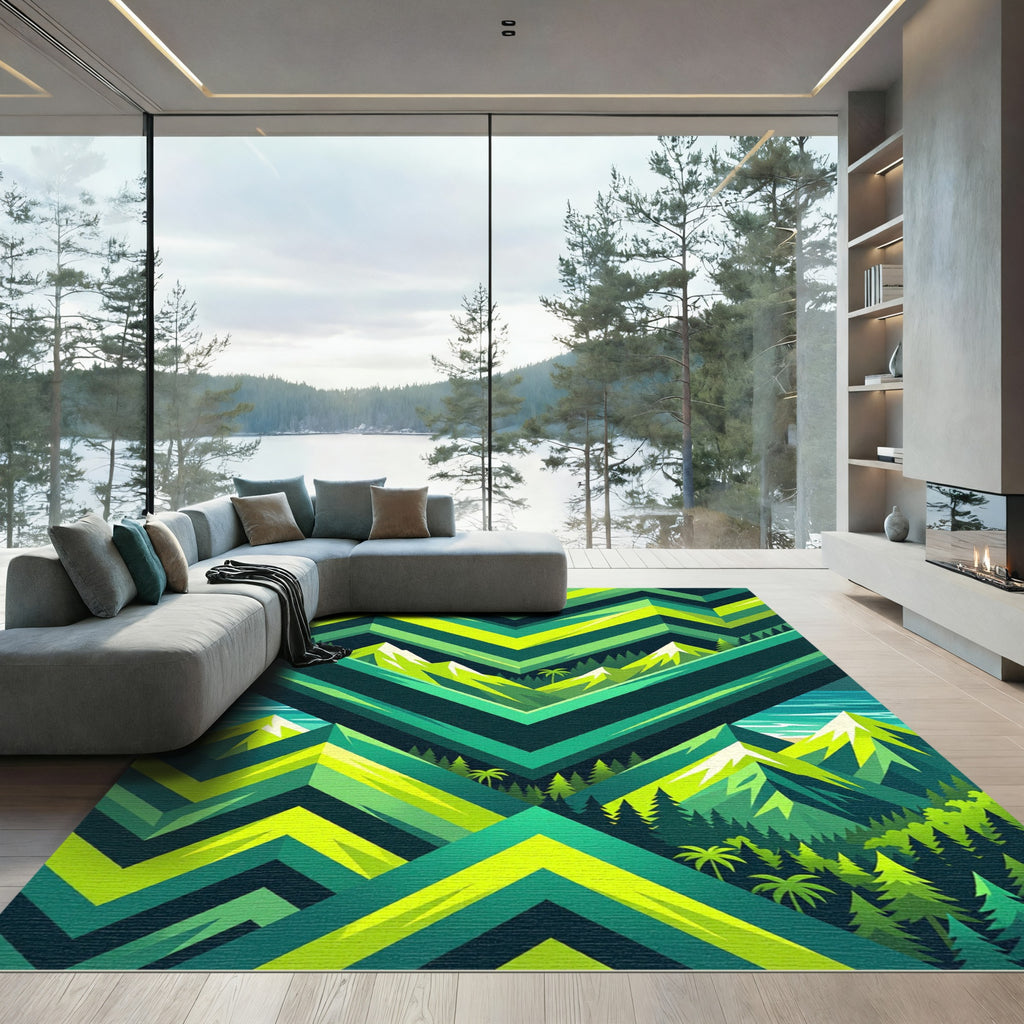 Emerald Mountain Peaks Geometric Landscape Rug