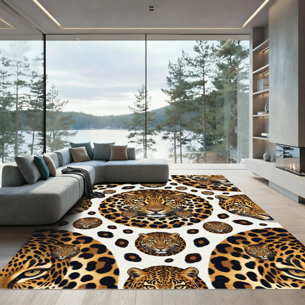 Golden Leopard Faces Spotted Repeating Composition Rug