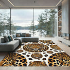 Golden Leopard Faces Spotted Repeating Composition Rug