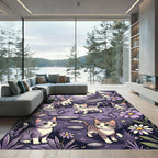 Whimsical Purple Kitten Butterfly Garden Rug