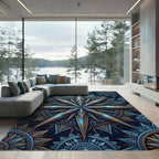 Ornate Blue Gold Mandala Star Rug