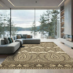 Earthy Taupe Paisley Floral Scroll Rug